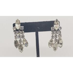 Vintage Rhinestone Earrings Big Dangle Earrings Screw Back Art Deco 1950s